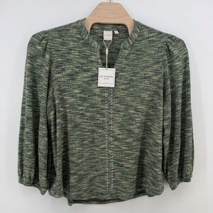 Zac & Rachel Woman Green Space Dye Grommet Split Neck Top 1X NWT
